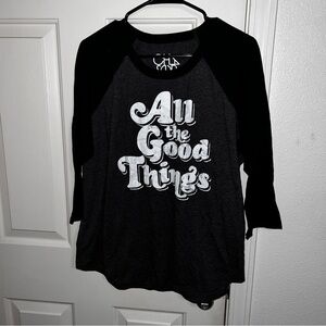 Chaser Womens XL  Basebell T-Shirt Black Charcoal Gray All the Good Things